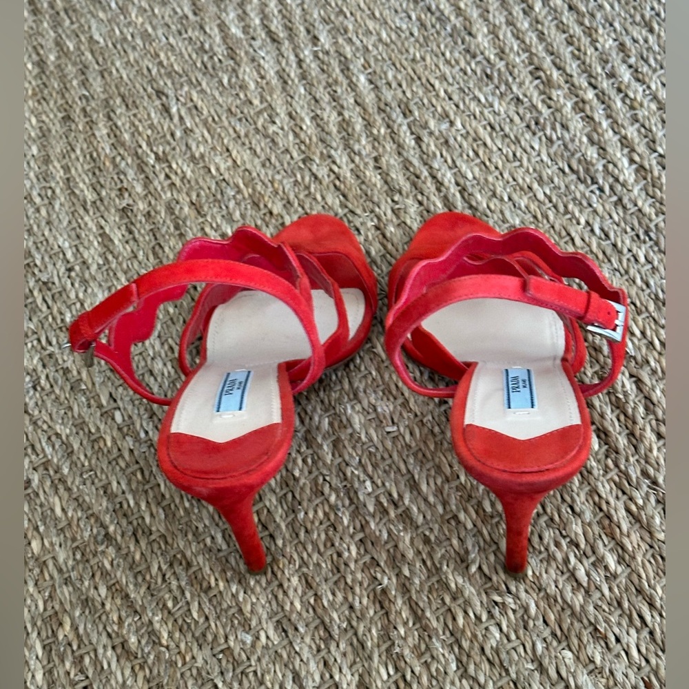 Prada Suede Wavy-Strap Sandal, Red Orange Size 40 - Picture 5 of 6
